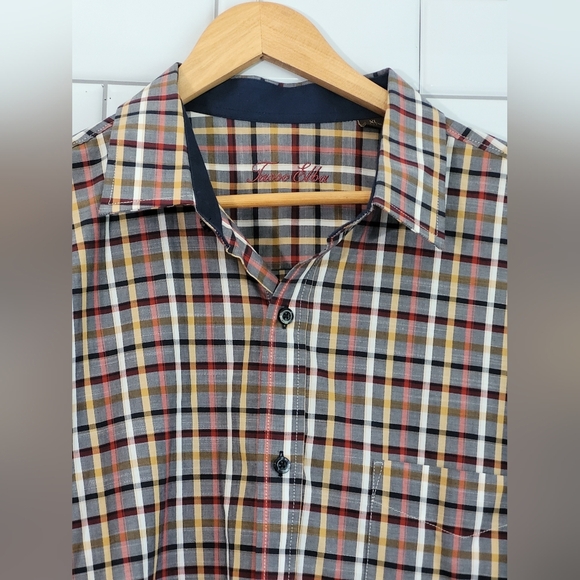 TASSO ELBA Mens Long Sleeve Button Front Shirt 100% Cotton Gray Plaid Stripe C - Picture 3 of 8
